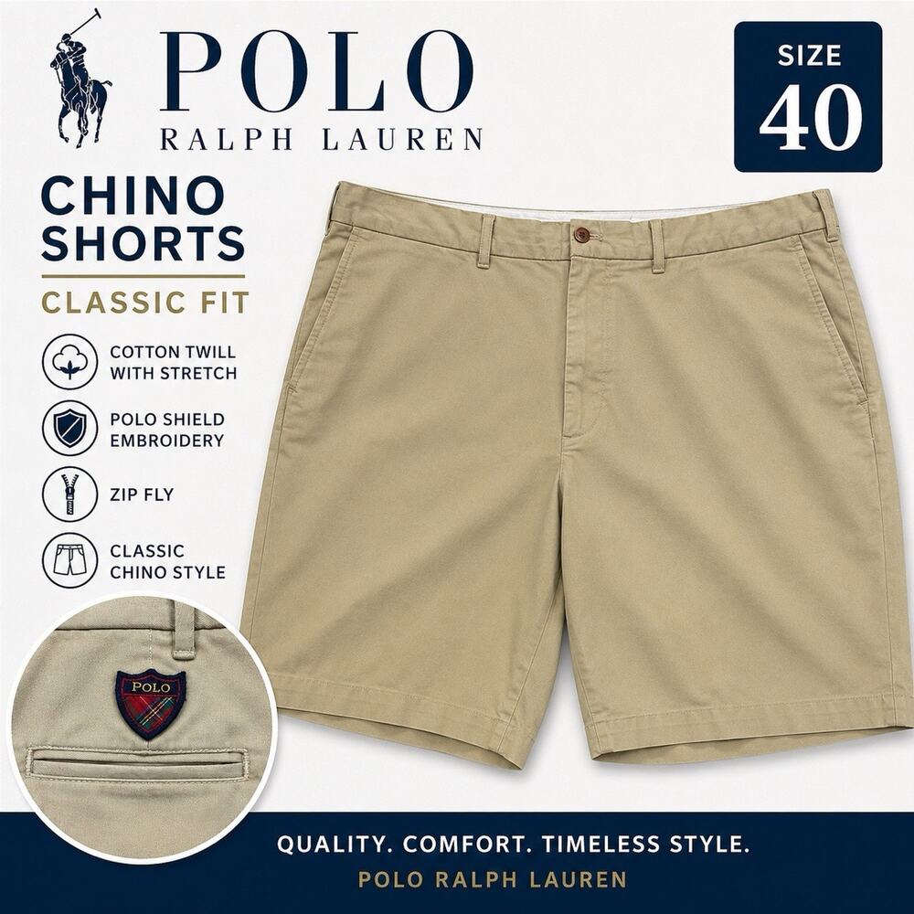 Polo Ralph Lauren Shorts Men’s 40 Khaki Chino Cotton Stretch Classic Fit